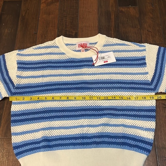 Solid & Striped The Tobi Sweater Marina Blue Stripe Open Weave Crewneck S NWT - Picture 5 of 12